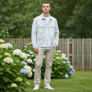 Snitch Mens Tie Dye Denim Jacket Blue Yellow Zip Front Trucker Small